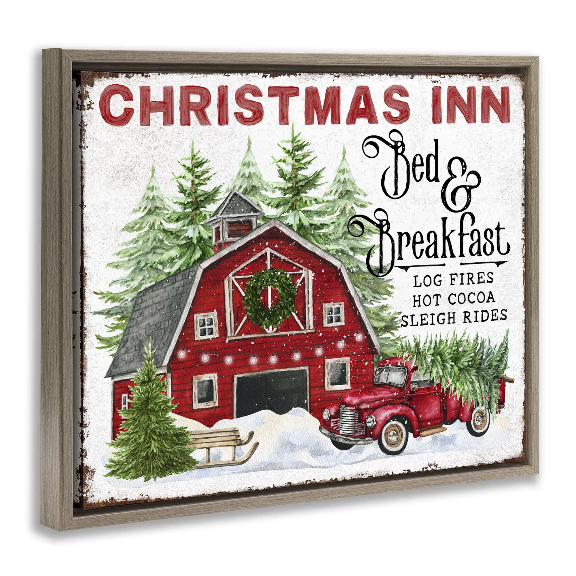 Stupell Industries Christmas Inn Shop Holiday Painting Brown Floater Framed Canvas Art Prints Wall Art, 21 x 17