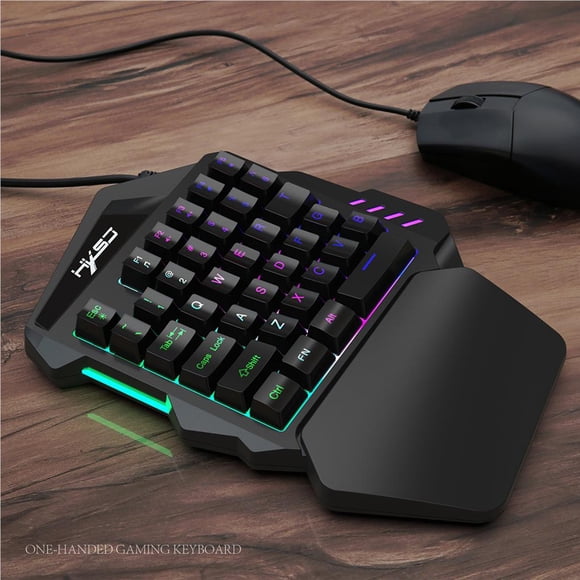 pitrice Wired Backlight Keyboard Mouse Set One-handed Gaming Keyboard Mini Game Mouse for Home Gamer Gaming