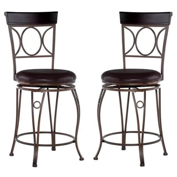Home Square 2-Piece Furniture 24" Metal Counter Stool Set in Brown