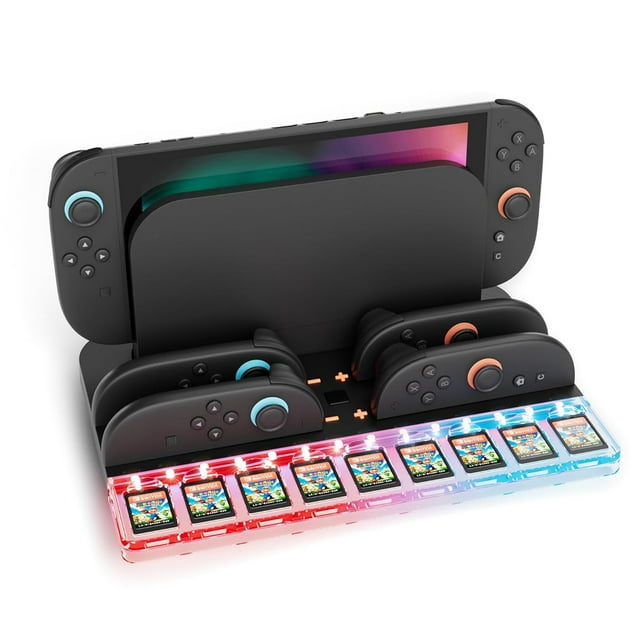 Charging Station for Nintendo Switch 2 With Ambient Light, 4-Controller Charging, Host Storage & 9-Game Card Holder, Overcharge Protection & Smart RGB Lighting