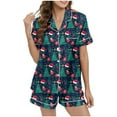 thumbnail image 6 of Christmas Pajamas Ladies' Christmas Tree Printed Silk Satin Short Sleeve Button Sleepwear Set, 6 of 8