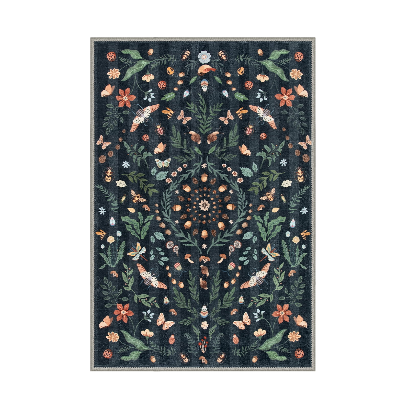 Wonnitar 2x3 Insect Floral Small Rugs for Entryway, Washable Black Boho Door Mat Indoor Entrance, Soft Non-Slip Indoor Carpet for Laundry Bathroom