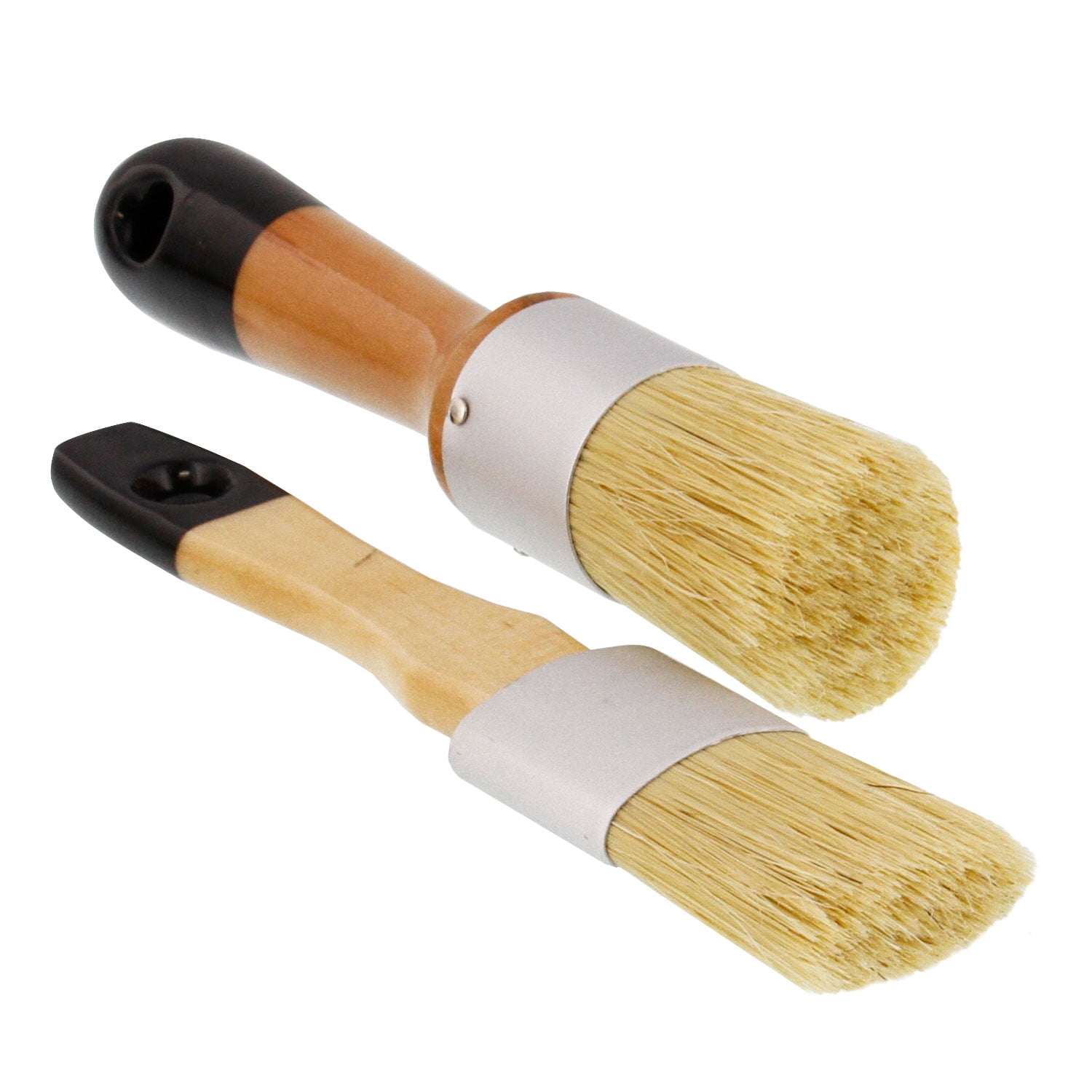 2 Pack Wax Painting Tool Large 2-in-1 Round Natural Bristles for DIY Furniture Home Decor bzczh Chalk Paint Brush Stencil Brush Finishing Wood Projects 