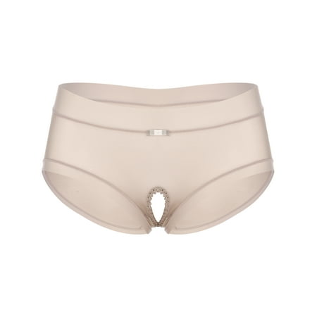 

YEAHDOR Womens Smooth Low Waist Crotchless Panties See-through Briefs Underwear