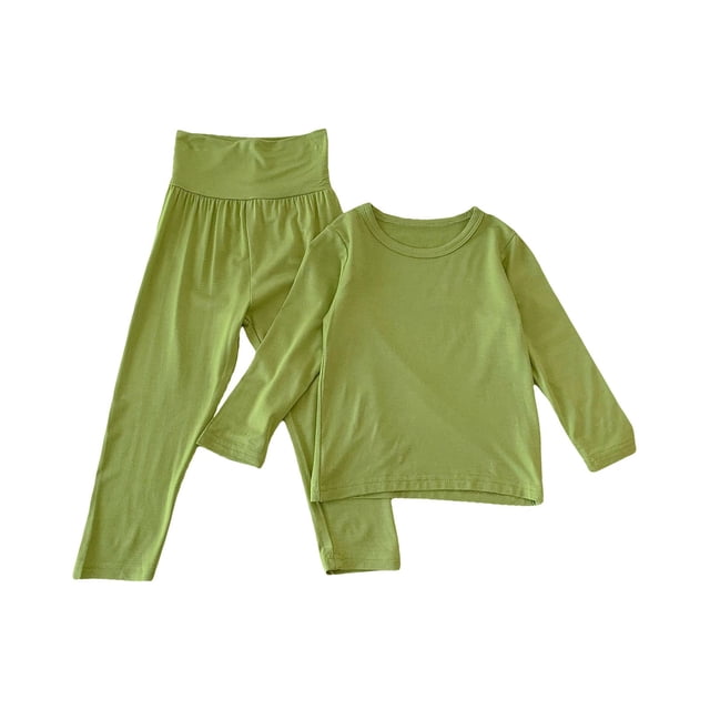 Gibobby Conjunto de ropa para bebé y niño Camiseta de manga larga de Color sólido para niños pequeños, pantalones, ropa de casa, ropa deportiva ajustada, conj(Verde, 3-4 Años)