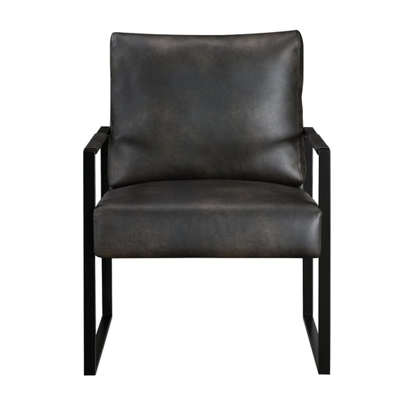 Xukmct Faux Leather Armchair with Metal Frame, Modern Club Chair Accent Chair for Living Room, Office, Dark Gray