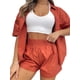 thumbnail image 2 of Sunloudy Conjunto de 2 piezas de verano a juego para mujer, camisa abotonada de media manga de color sólido + conjunto de pantalones cortos con cintura elástica para damas Sunloudy  S M L XL XXL, 2 of 9