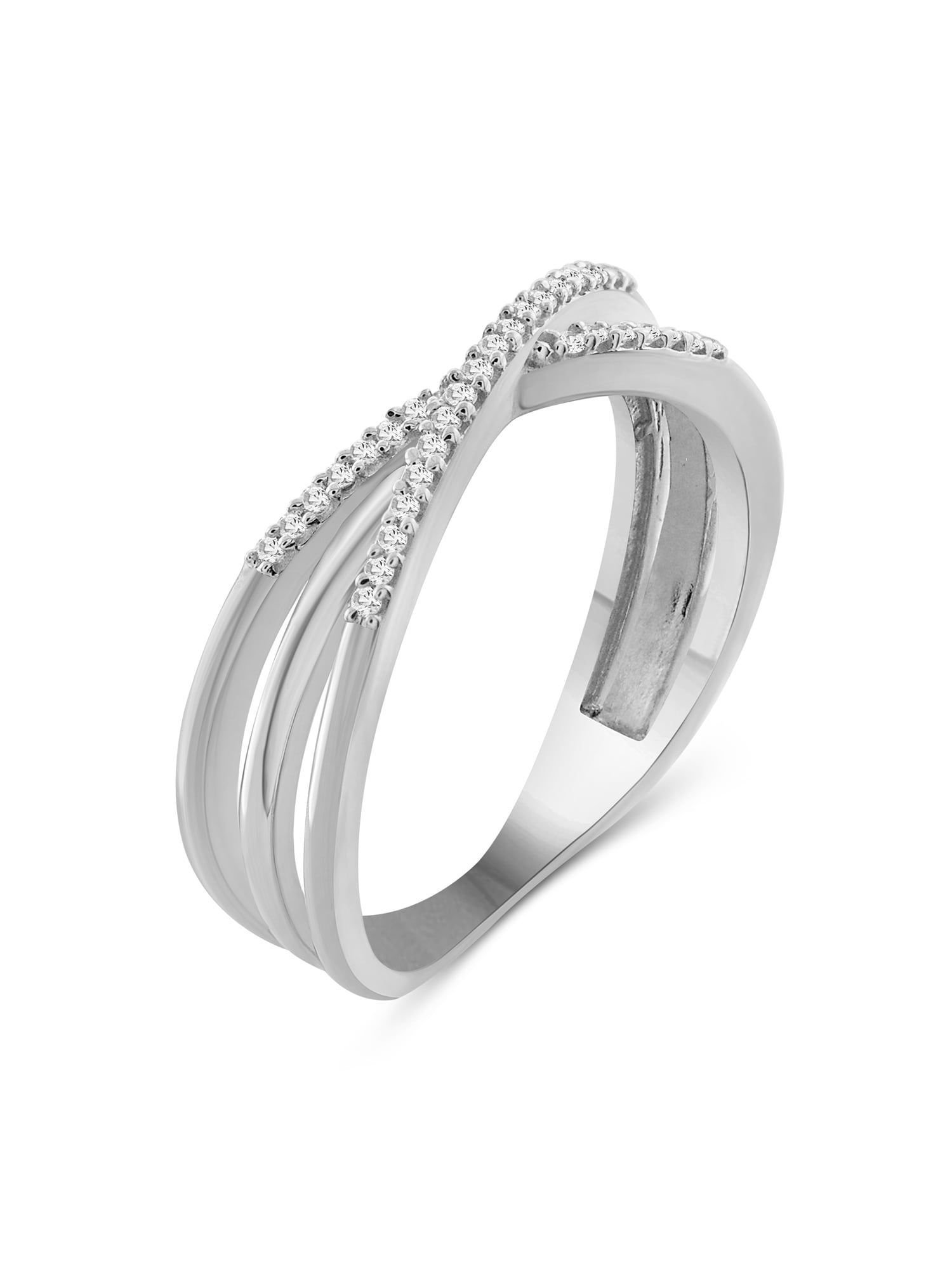 JewelersClub Sterling Silver Criss Cross Ring – 0.10 Carat White Diamond Ring with .925 Sterling Silver X Ring – Real Diamond Criscross Ring with Hypoallergenic Sterling Silver Ring Band