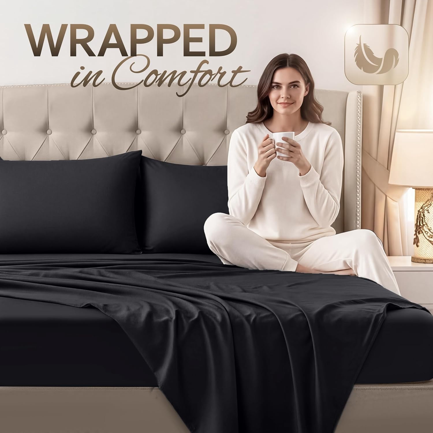 Beddora King Size Bed Sheet Set in Black– 4 Piece Microfiber Sheets, Ultra-Soft, Deep Pocket, Wrinkle-Resistant, Easy Care, Adult
