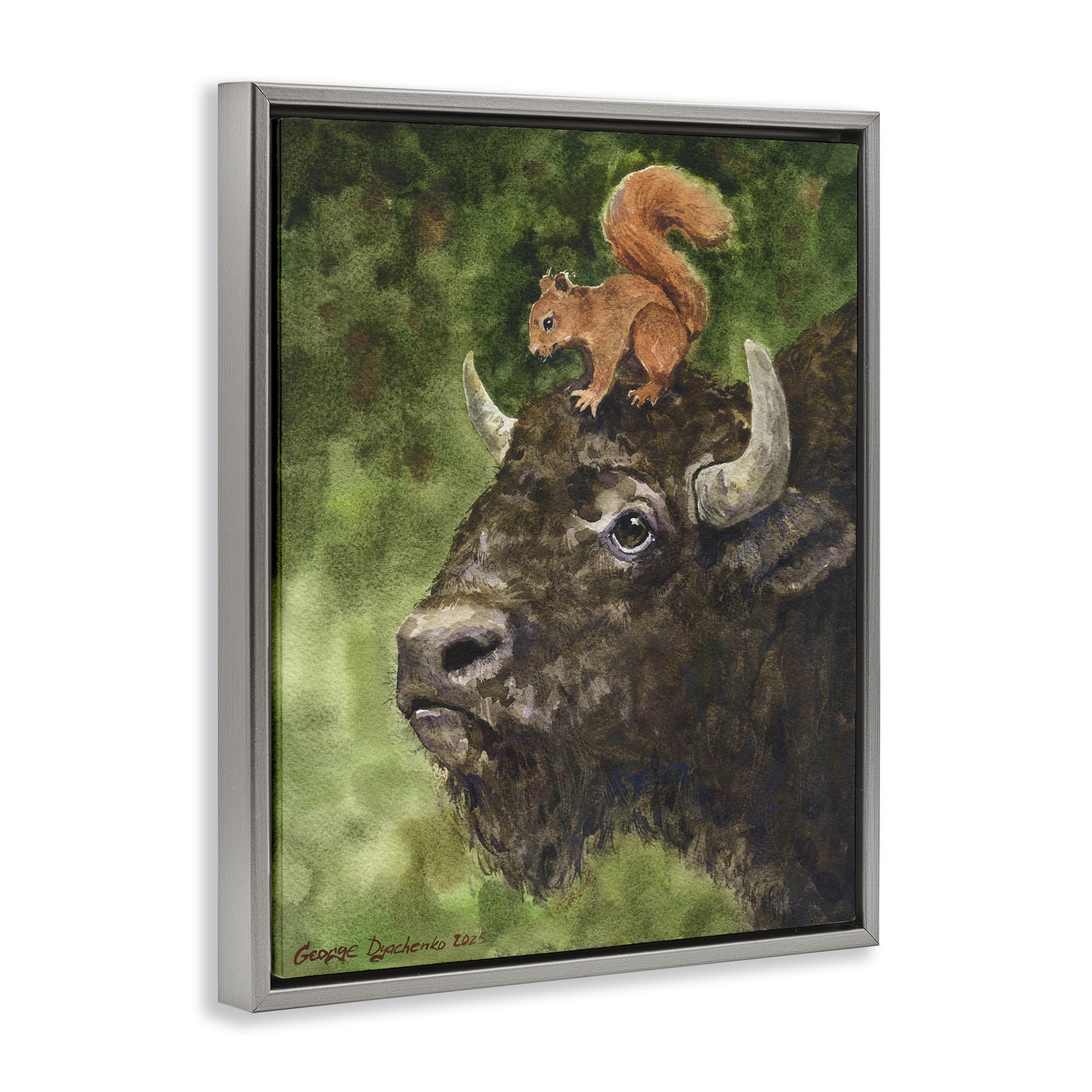 Stupell Industries Bison & Squirrel Duo Gray Framed Floater Canvas Wall Art, design by George Dyachenko