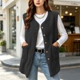 thumbnail image 5 of Women V Neck Fuzzy Long Vest Button Up Sleeveless Jacket with Pockets,Lightweight Windproof Fall Winter Daily Casual Wear,Black,M, 5 of 8