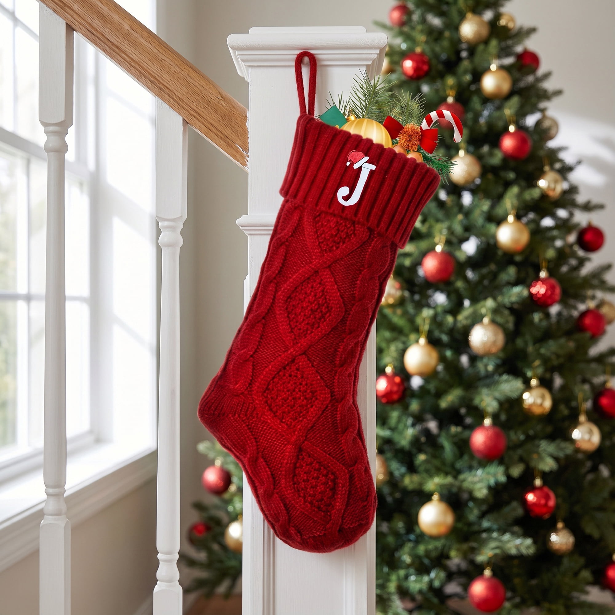 Unique Bargains Canine Bone Christmas Stocking Puppy Keepsake Sack Red Letter J 17"