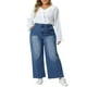 thumbnail image 2 of Pantalones de mezclilla de talla grande Agnes Orinda para mujer, de pierna ancha, casuales, lavados, elásticos, con bolsillos, 2X azul medio, 2 of 6