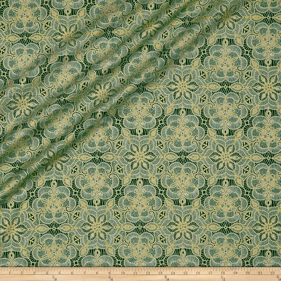 Quilting Treasures Basics Luminous Lace(Not actual Lace) Medallion Blender Metallic Forest green 100% Cotton Fabric sold by the yard