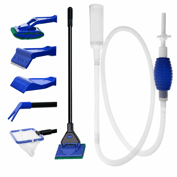 SLOCME 5-in-1 Aquarium Cleaning Kit with Gravel Vacuum Siphon Pump – Manual Fish Tank Cleaner for Water Change and Algae Removal