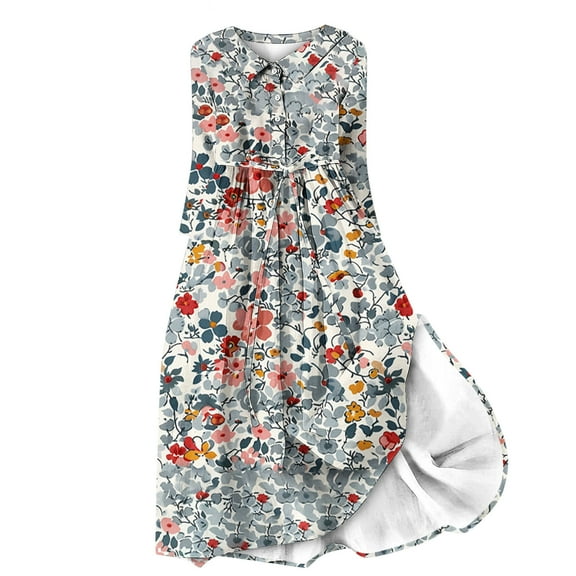 BangWanChi Long Dresses for Women Casual Dresses for Women Casual Dresses for Women Women Casual Temperament Elegant Loose Printed Lace Up Button Pleated 3/4 Sleeves Flip Collar Dress