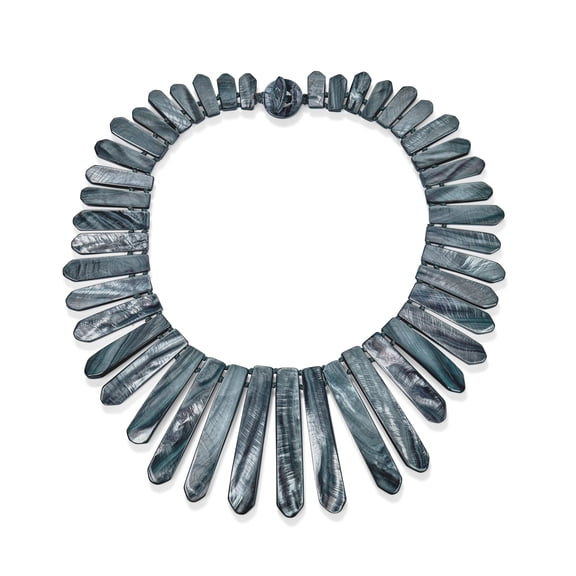 Bling Jewelry Womens Natural MOP Grey Silver Iridescent Shell Collar Necklace for Women Teens