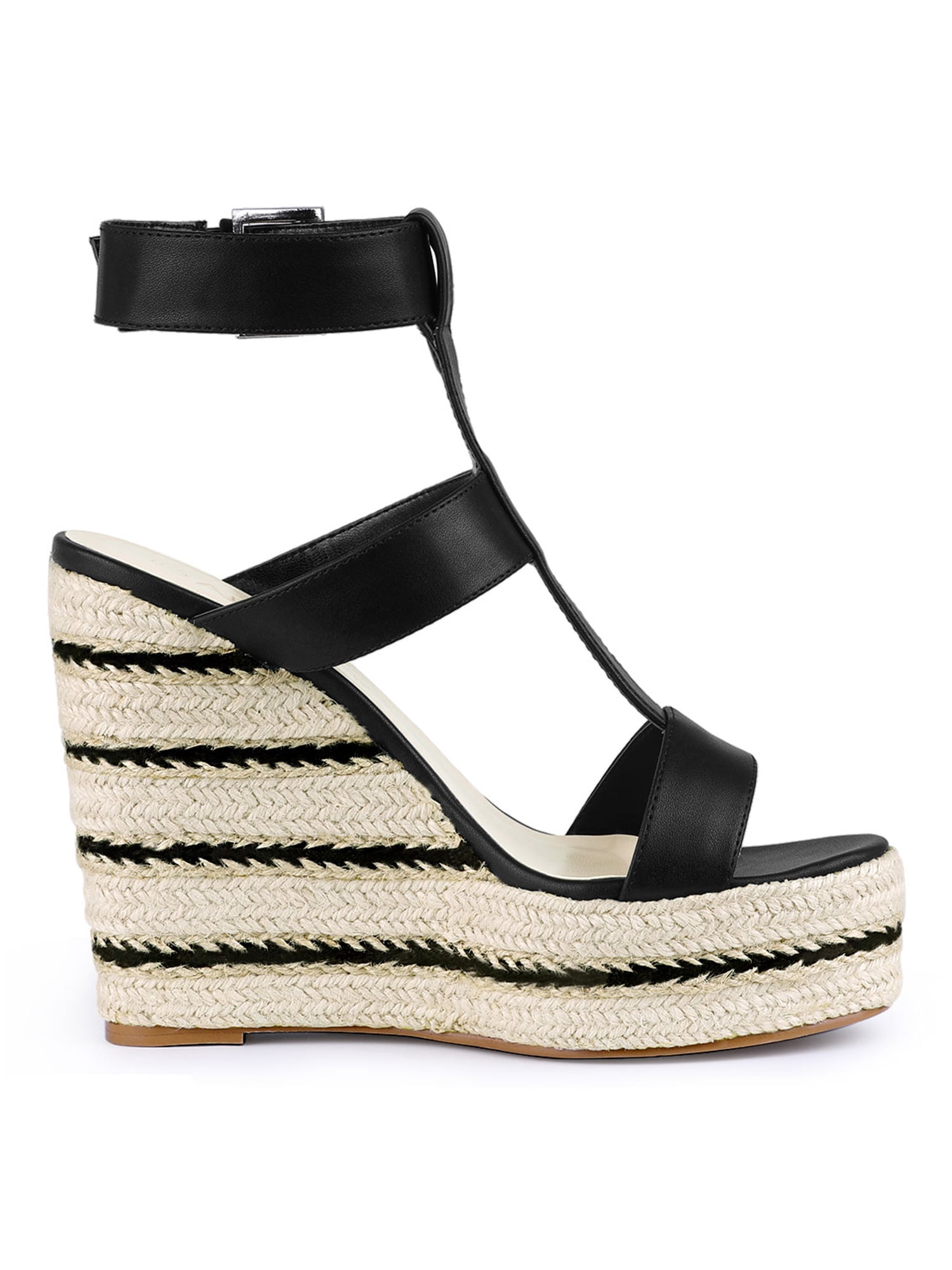 DARING DIVA Women's Strappy Wedge Platform Sandals Black 7.5