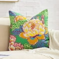 thumbnail image 2 of Pack of 2, Chinoiserie Pillow Cover 18 x 18 Inch Peony Floral Pillow Covers Linen Flower Throw Pillow Covers Farmhouse Pillowcase Cushion Covers for Sofa Couch Living Room Green Yellow, 2 of 6