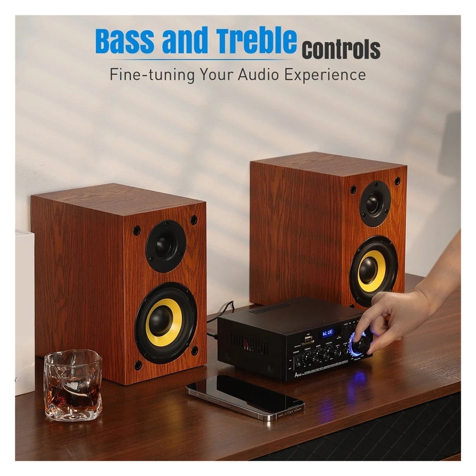 Digital Amplifier Channel 2.0 Bluetooth AMP Bass Speaker Rated Power 50W×2 for Home Car ,Multi Modes