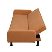 Aukfa 78 Square Arm Futon Sofa Bed Upholstered 3 Seat Couch for Home Office, Flannel, Orange