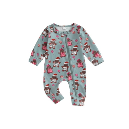 

Baby Christmas Jumpsuit Gingerbread Man Long Sleeve Zipper Romper