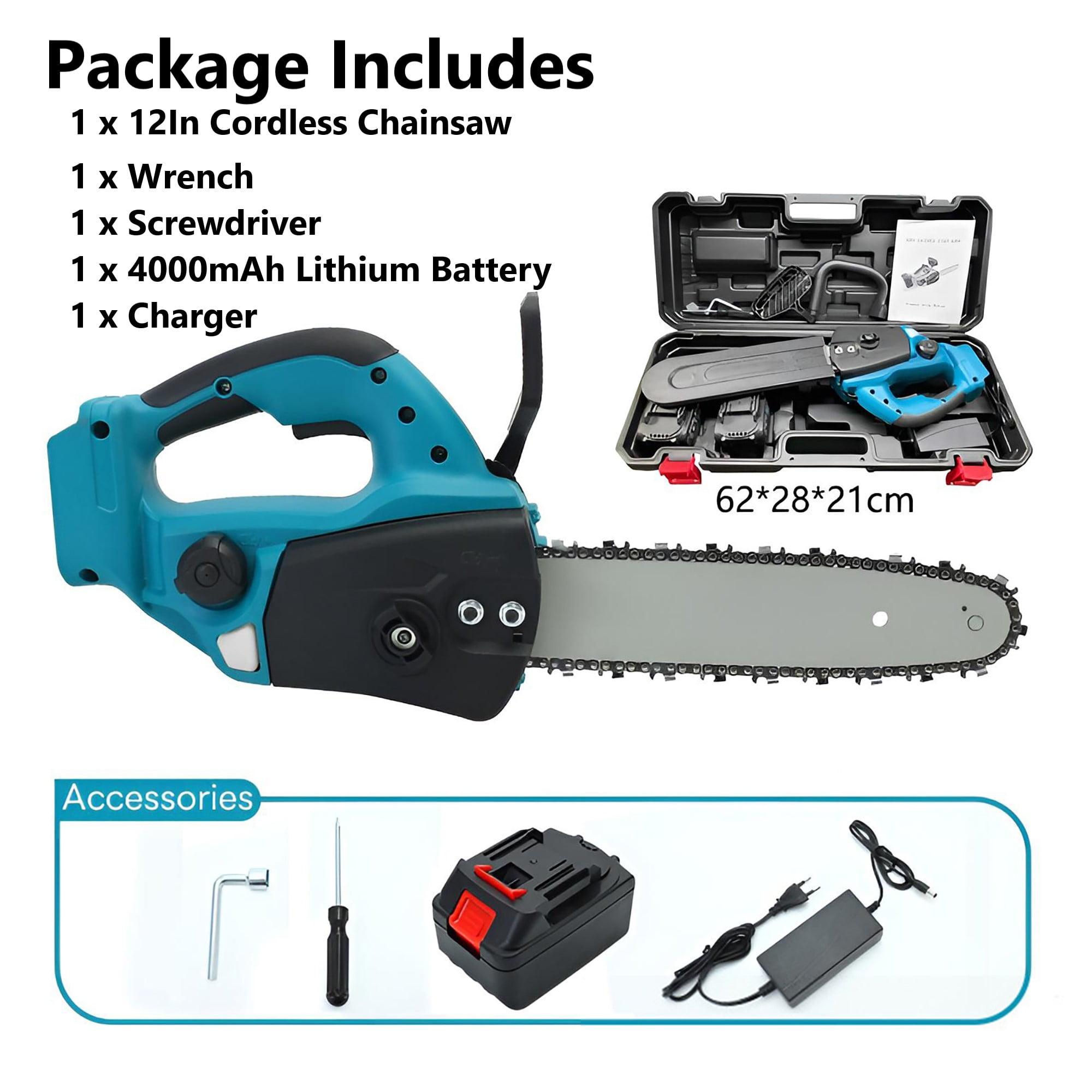 Pecham 12Inch Cordless Chainsaw, 21V 4000mAh Handheld Electric Chainsaw with Auto Lubrication for Tree Trimming, Wood Cutting, Outdoor Yard Work