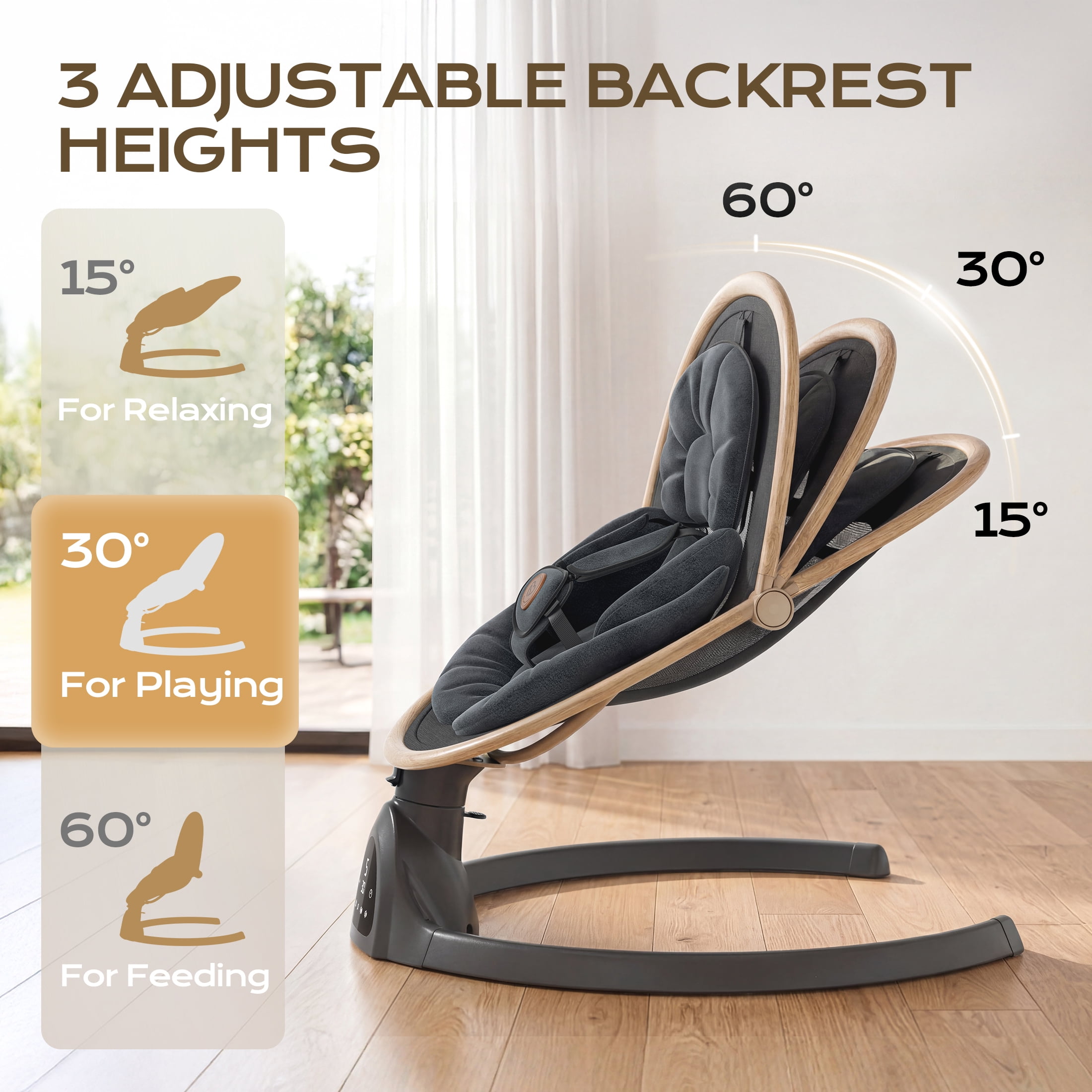 Baby Swing, Portable Bluetooth Infant Swing with Timer, 5 Speeds, 10 Lullabies, 5-Point Harness, Black