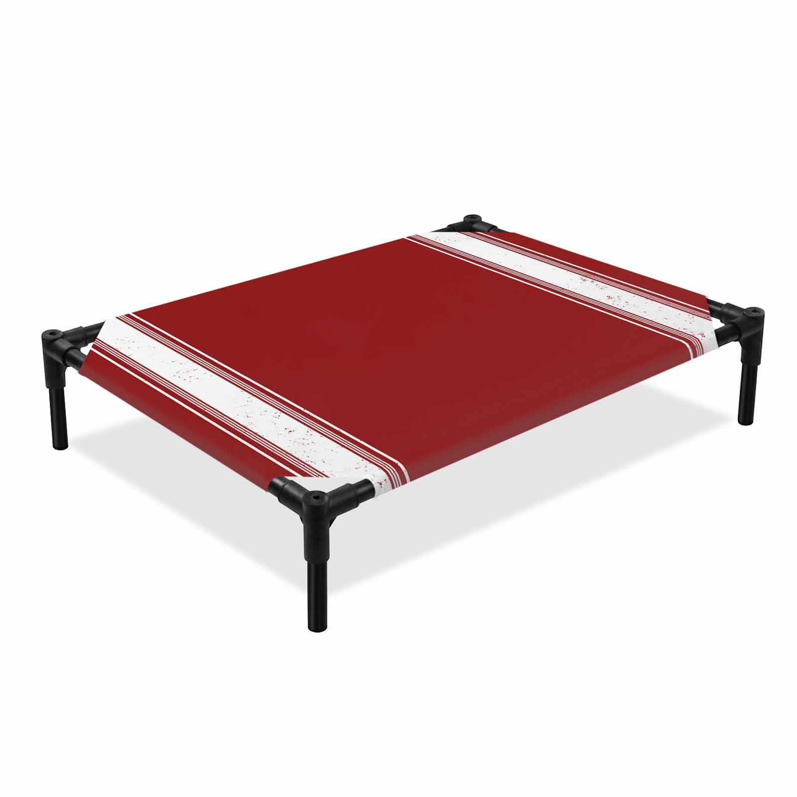 Christmas Farmhouse Elevated Dog Bed Red Stipe Cooling Breathable Outdoor Raised Dog Cot Bed with Metal Frame Non-Slip Feet for Large Dog 28x22in