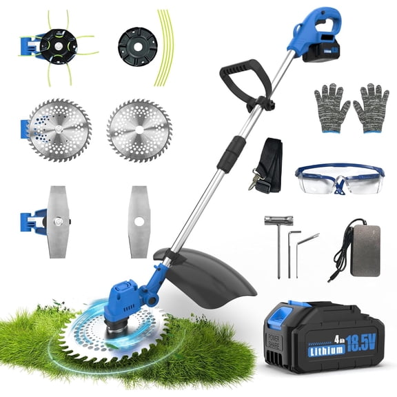Azzunox 21V 12-inch Brushless Electric Weed Wacker Cordless Grass Eater Lawn String Trimmer, Lightweight Brush Cutter 4.0Ah Battery Powered with Charger and Blades for Garden Yard