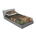 thumbnail image 3 of Ambesonne Nature Fitted Sheet & Pillow Sham Set, Mushrooms Dark Forest, Full, Green Brown and Red, 3 of 3