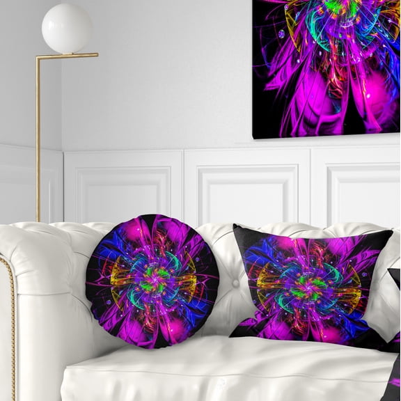 Designart Ideal Fractal Flower Digital Art in Purple - Floral Throw Pillow - 12x20