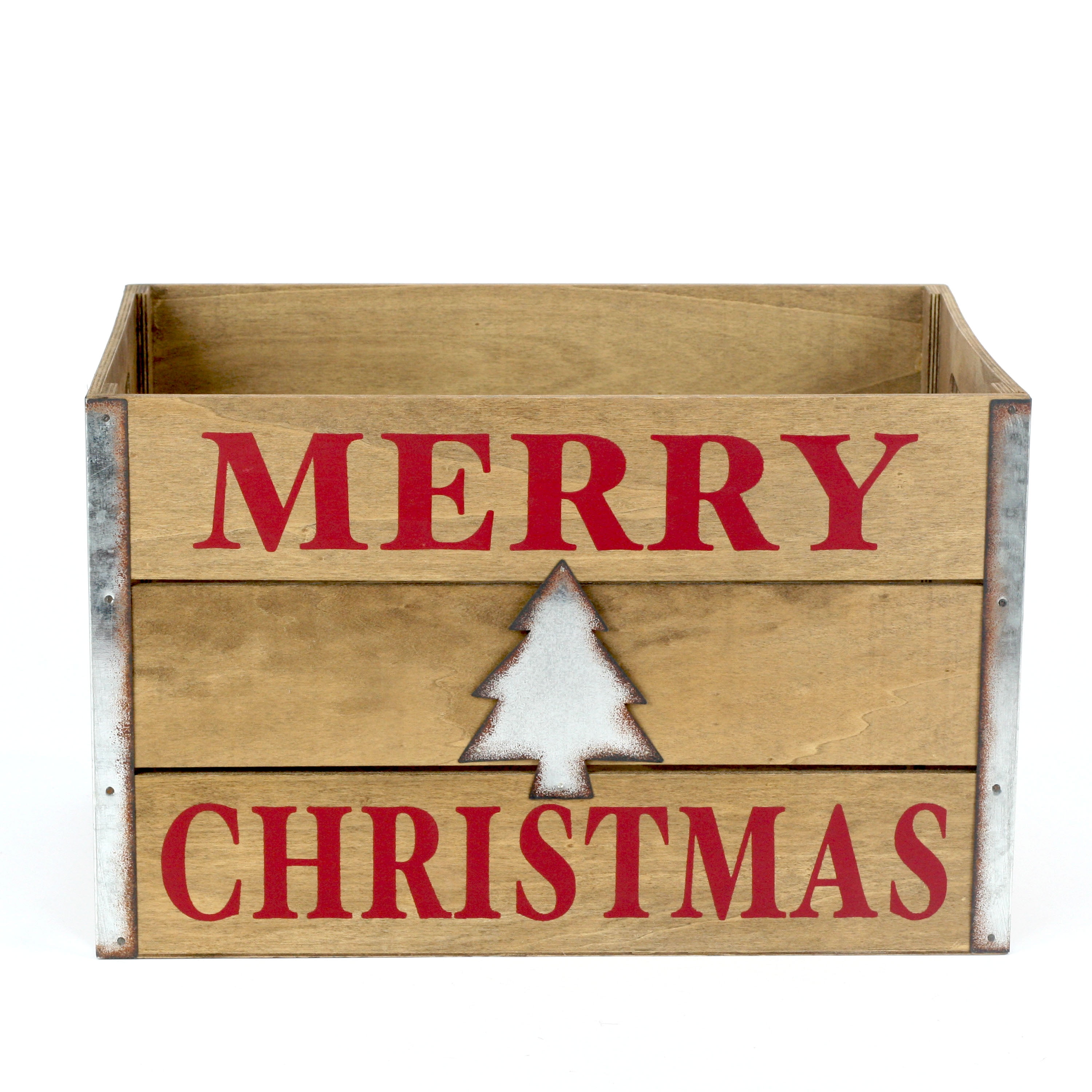 Holiday Time Jumbo Wood Crate Merry Christmas