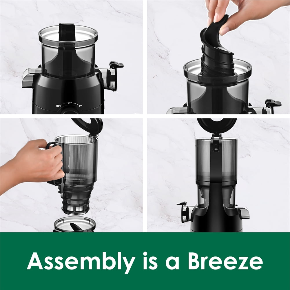 Fretta Slow Masticating Juicer Machines with 4.25" Feed Chute, Cold Press Juicer Machines Fit Whole Fruits & Vegetables, BPA Free (Black)