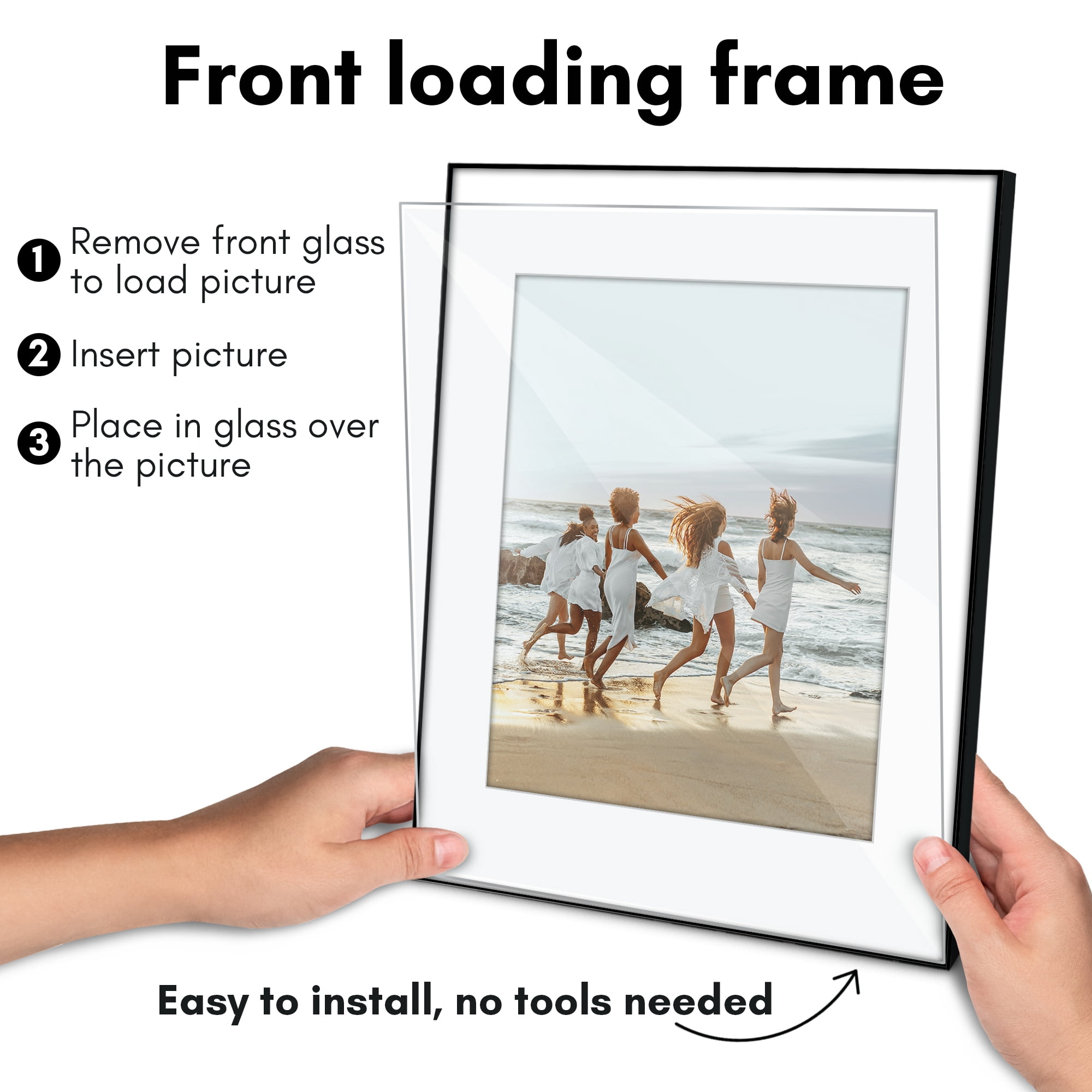 Americanflat 11x14 Front Loading Picture Frame with Shatter-Resistant Glass with 8x10 Mat 3 Pack Photo - Black