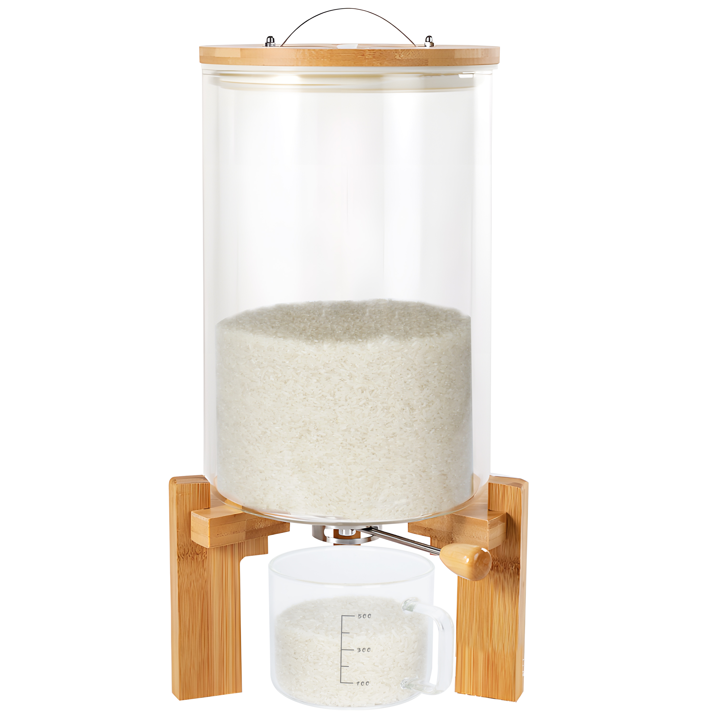 Gtouse 7.5L Glass Rice Dispenser, 11.81'' Height Cereal Dispenser w/ Bamboo Stand, Airtight Food Storage Container w/ Measuring Cup