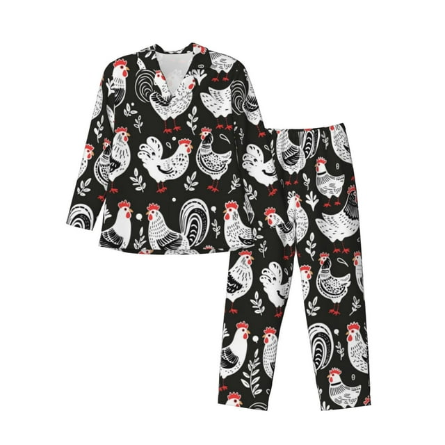 Fotbe Laying Hens And Roosters Pijama de Hombre con Estampado de Manga Larga, Conjunto de 2 Piezas, Ropa de Dormir Suave y Cómoda con Bolsillos-Small