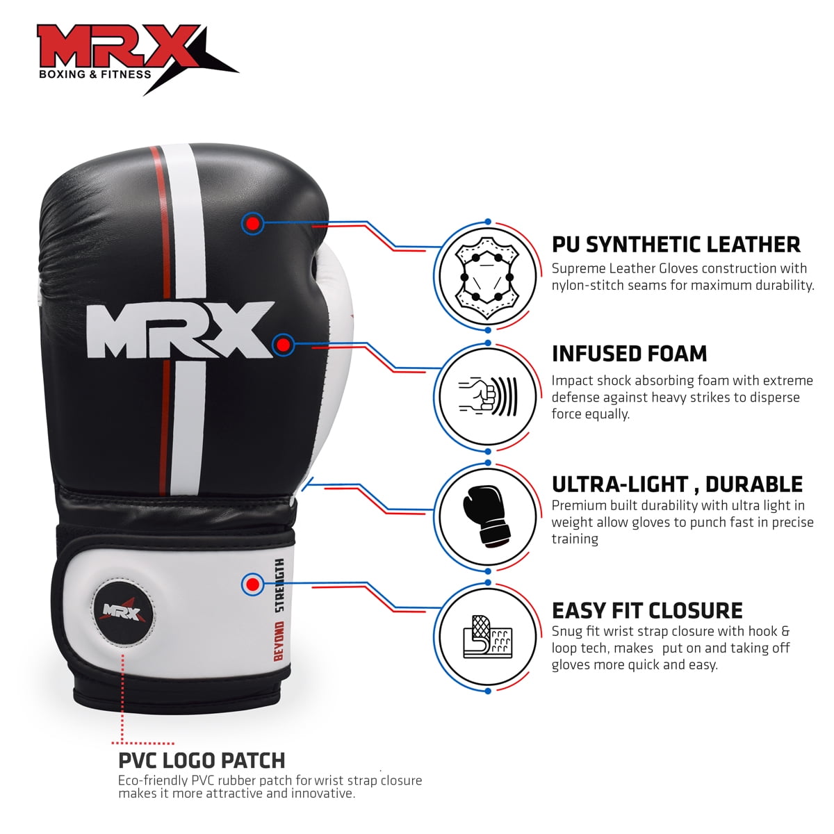 MRX Boxing Gloves for Men Women Boxing Training Gloves Kickboxing Muay Thai Sparring Punching Gloves Kickboxing Gloves Heavy Bag Workout Gloves for Boxing Durable Leather MMA Martial Arts|Black White