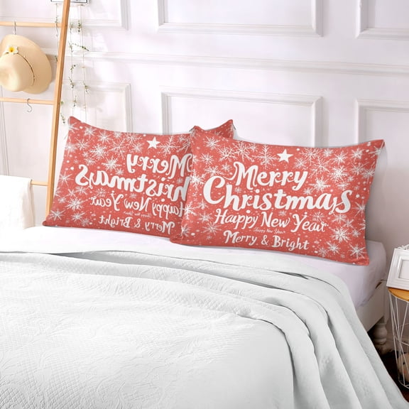 Pillow Case Plush Pillow Snowflake and Merrh Christmas Print Case standard size/King size/Queen size Bed Pillow Pillowcases