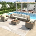 thumbnail image 4 of Outdoor Patio Furniture Set, Wicker Sectional Sofa Set with Swivel Rocking Chairs, All Weather Rattan Conversation Set with 4 Inch Thick Cushions & Acacia Storage Table for Backyard Porch Deck, Beige, 4 of 11