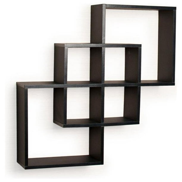 Intersecting Squares Decorative Wall Shelf, Black