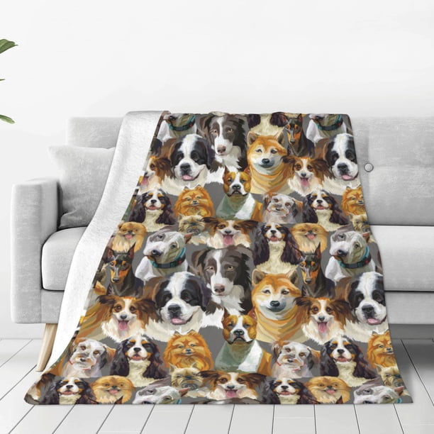 Balery Cute Dog Manta de Felpa Suave y Acogedora – Cobija de Franela Aterciopelada para Cama, Lavable y Cálida para Sofá, Mascotas, Transpirable-80"x60"