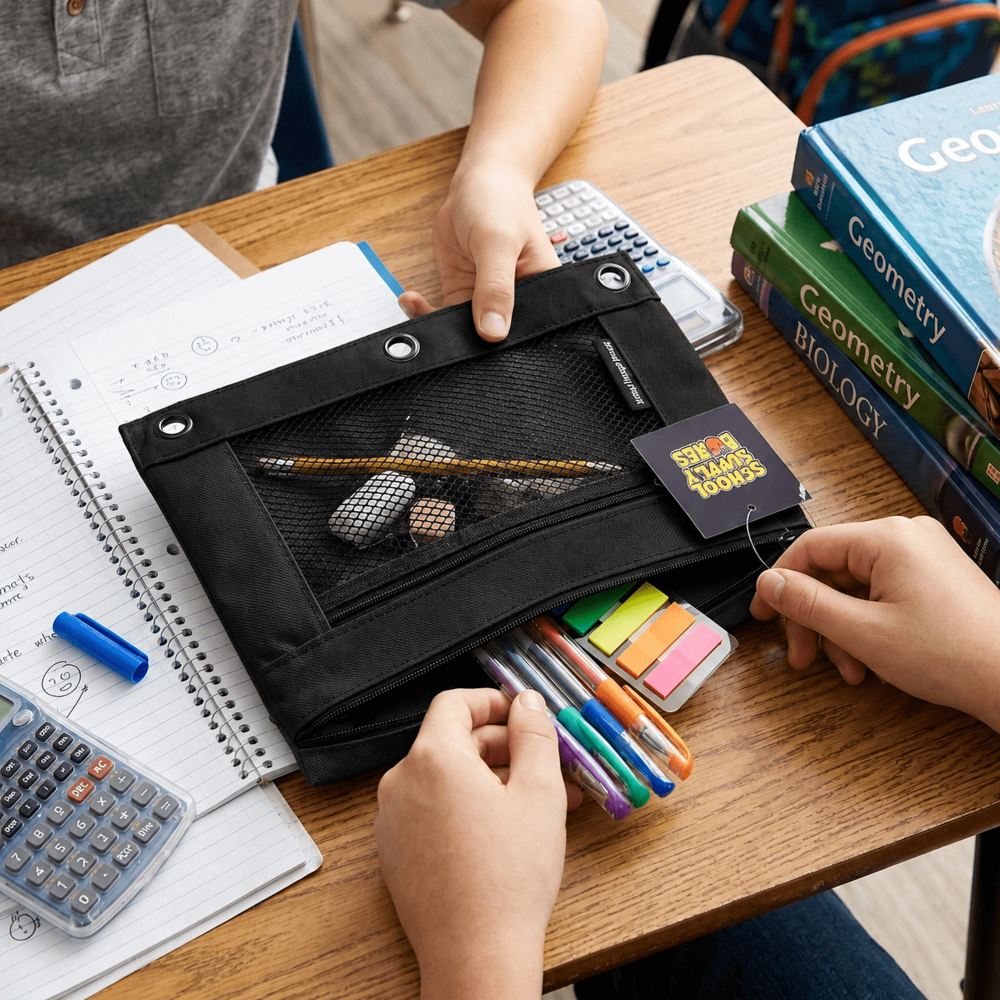 School Supply Boxes | 3 Ring Pencil Bag / Binder Pouch  | 48 Pack | Black Pencil Bag / Binder Pouch