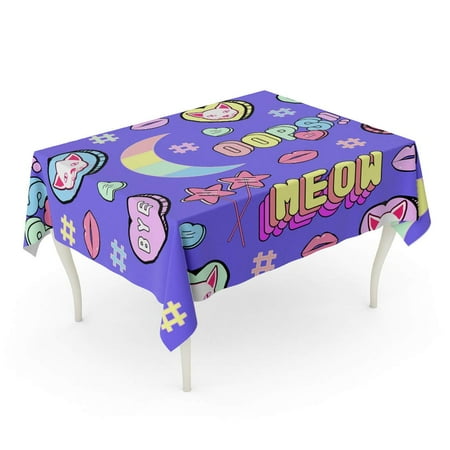 KDAGR Cute Patch Badges Lips Hearts Rainbow Moon Cats Hashtags Tablecloth Table Desk Cover Home Party Decor 60x84 inch