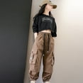 thumbnail image 4 of HAOYUNL Kids Girls Cargo Jogger Pants Casual Jogger Pants Elastic Waist Cargo Jogger Pants with Pockets 5-11Y, 4 of 8