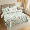thumbnail image 2 of JML 3-Piece Quilt Set with 2 Shams, Soft Microfiber Bedspread Coverlet Set, Queen, Green Floral, 2 of 10