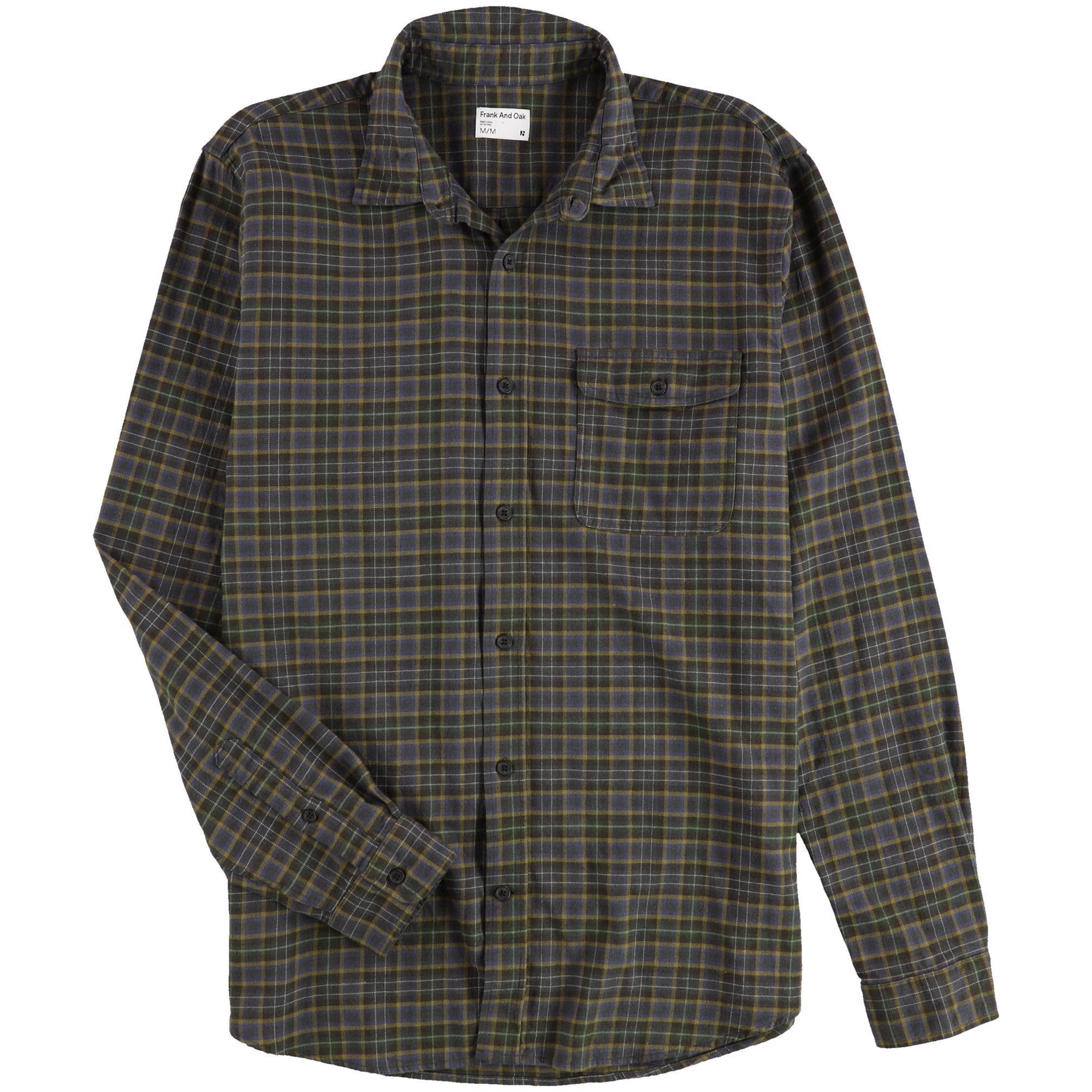 Frank & Oak Mens Plaid Kapok Flannel Button Up Shirt, Brown, Medium