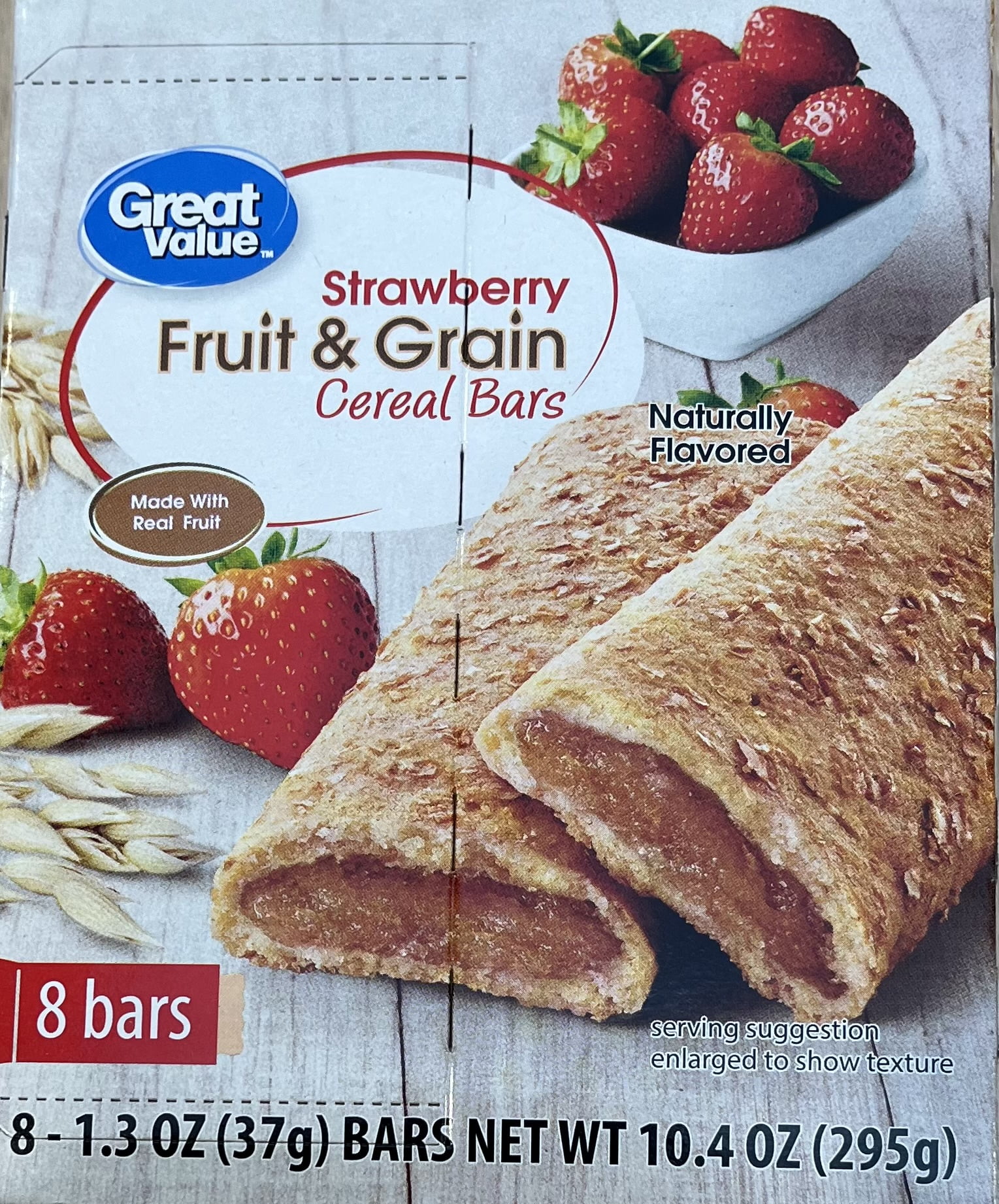 (10 pack) Great Value Fruit and Grain Bars Strawberry, 1.3 oz, 8 Count