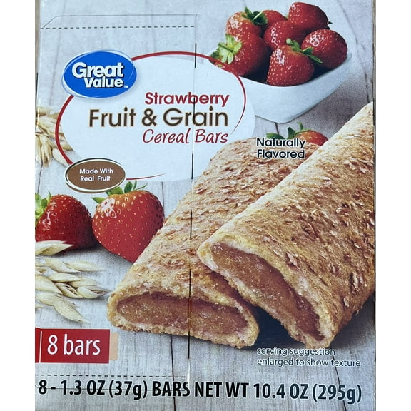 Great Value Fruit and Grain Bars Strawberry, 1.3 oz, 8 Count