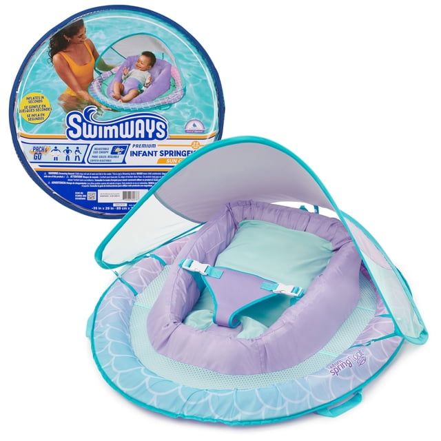 Flota de primavera para bebés con toldo, diseño de piscina, Swimways